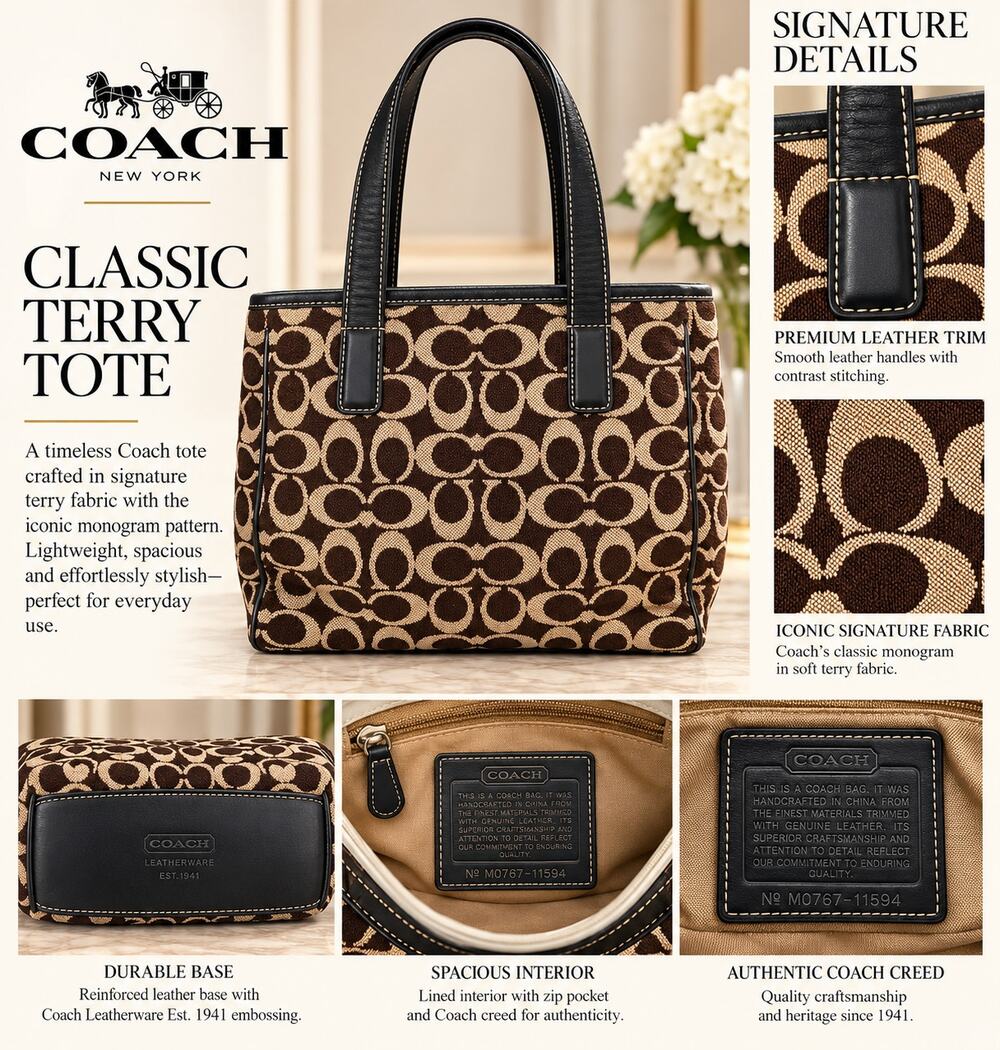 Coach Monogram Wool & Leather Tote*Feels like Terry! So cool!